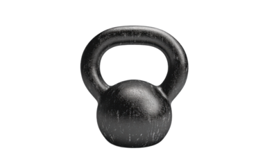 Black steel kettlebell isolated on white background, png