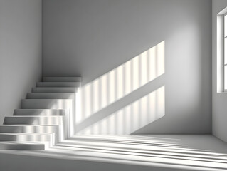 Obraz premium White Room 3D Render Staircase Sunlight