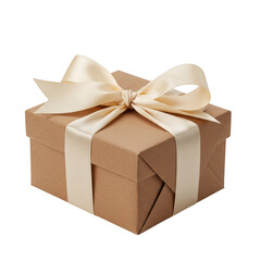 Obraz premium A beautifully wrapped gift box with a cream ribbon sits ready for a special occasion transparent background