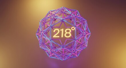 Abstract geometric sphere with a wireframe structure, featuring the number 218 in glowing orange at its center.