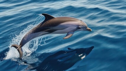 Dolphin leaping in azure ocean