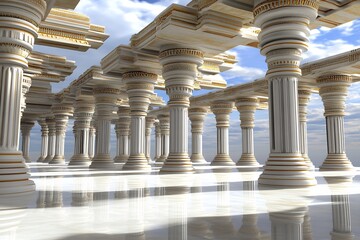 Ancient temple made of chemistry beakers tubes surreal fantasy architecture inspired by science