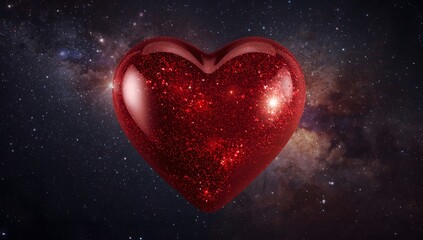 Red Glittery Heart Against a Starry Night Sky