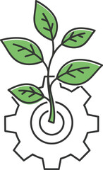 Green seedling emerging from industrial gear symbolizes eco friendly technology and sustainable innovation vector