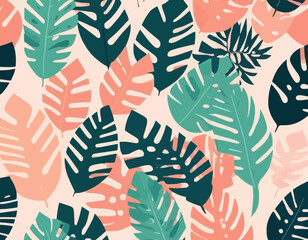 Abstract art tropical leaves background vector. Wallpaper design with watercolor art texture from palm leaves, Jungle leaves, monstera leaf, exotic botanical floral pattern