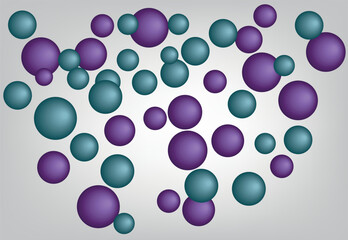 Abstract floating spheres vector illustration, dynamic purple and blue 3D ball shapes creating modern geometric pattern with depth and movement on transparent background for digital design, background