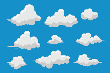 Collection of white cloud illustrations. Vector set of cartoon clouds in flat design