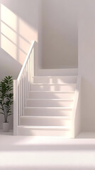 Obraz premium White Staircase 3D Render Sunlight Minimalist