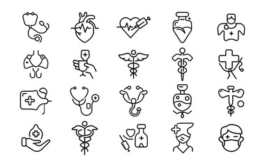 Diverse hand-drawn medical and health care icons for modern healthcare professionals and institutions