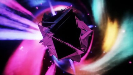 Luminous shattered geometric shape adrift in cosmos - Powered by Adobe