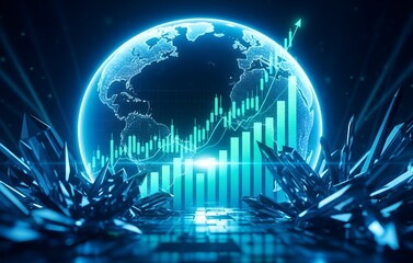 Global financial market growth and economic success with futuristic data visualization