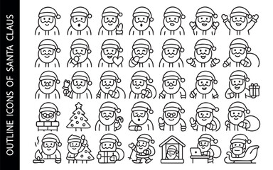 a set of outline icons of Santa Claus.
