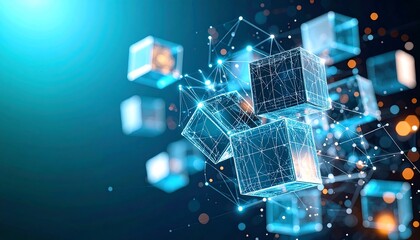Abstract digital cubes interconnected by lines