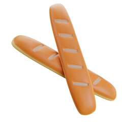 Packed french baguette bread. Set of tasty baked goods for breakfast. Realistic baguette bread and loaf isolated