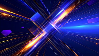 Abstract digital art with vibrant light streaks and geometric shapes
