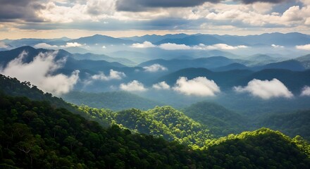 Obraz premium Overlook of Smoky Mountains with Clouds and Forest
