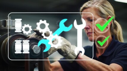 Female Technician Using Augmented Reality for Industrial Machine Maintenance and Repair - Powered by Adobe