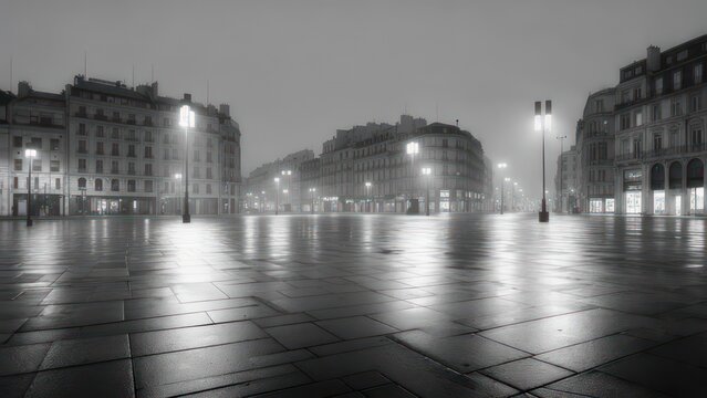 Fototapeta Foggy city square at night