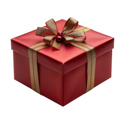 Obraz premium A present wrapped in scarlet paper with a golden ribbon bow