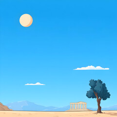 Cartoon Illustration Temple Background