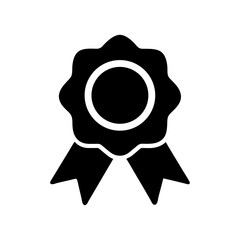 Silhouette of ribbon badge with round medal clear and minimal vector award symbol isolated on white background