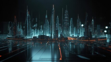 Futuristic city skyline at night