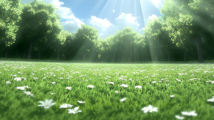 Sunlit Meadow 3D Render