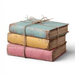 Stack of three vintage books tied with twine