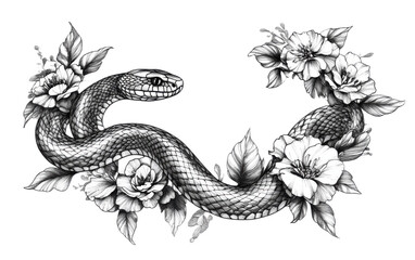 Coiled snake tattoo encircled isolated on white background, png