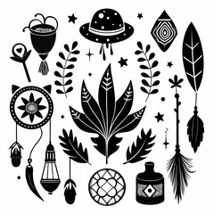 Boho Elements Vector Bundle – Minimal Black Silhouette Illustration on White Background