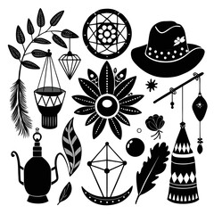 Boho Elements Vector Bundle – Minimal Black Silhouette Illustration on White Background