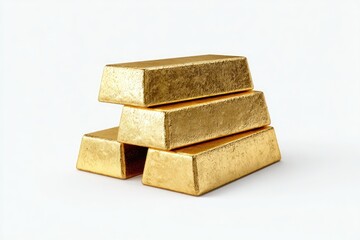Stack of four gold bars against white background