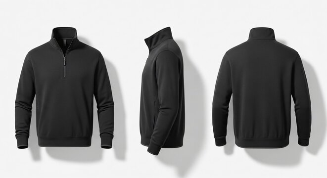 Black Sweatshirt Mockup: Front Side and Back Views.