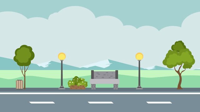 Animated Simple Flat Style City Park Landscape Scenery Outdoor Illustration