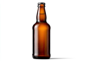 Amber glass beer bottle against white background