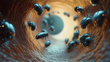 Futuristic insects in a tunnel