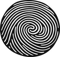 Black and white circular fingerprint pattern with swirling lines and a central spiral illustration vector EPS file download