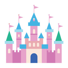 Cartoon Pink and Blue Princess Castle