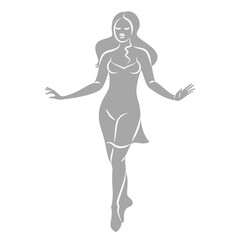Silhouette of a woman in style. The girl is slender and beautiful. Lady is suitable for aesthetic decor, posters, stickers, logo. Vector illustration.