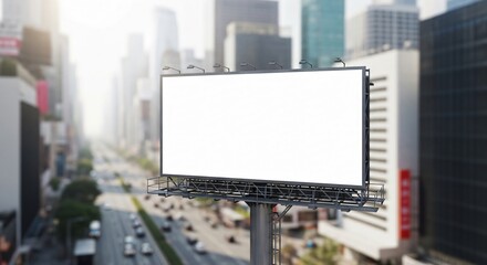 Fototapeta premium Large Blank White Billboard Mockup with Spotlights on Urban City Street.