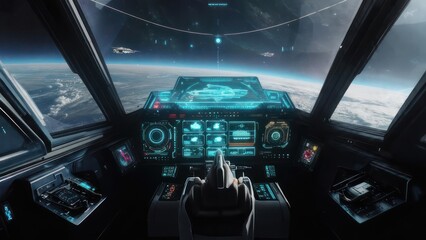 Futuristic spaceship cockpit view