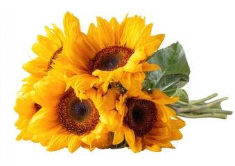 A bouquet of bright yellow sunflowers, close-up