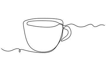 Coffee cup with beans one line drawing minimalist design illustration
