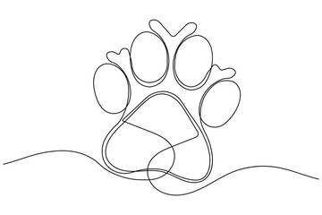 Dog paw continuous single line minimalist drawing isolated outline illustration