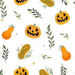 Seamless pattern for autumn season with pumpkin. background for fabric, wrapping paper, textile, wallpaper and apparel. Vector Illustration