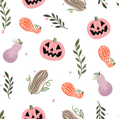 Seamless pattern for autumn season with pumpkin. background for fabric, wrapping paper, textile, wallpaper and apparel. Vector Illustration