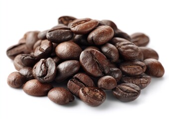 Obraz premium Roasted coffee beans piled high on white background (1)