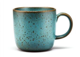 Teal-colored ceramic mug, isolated on white.  Has a slightly speckled, textured surface
