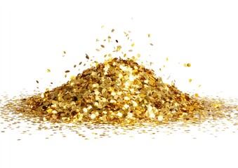 Golden glitter pile, scattered, isolated