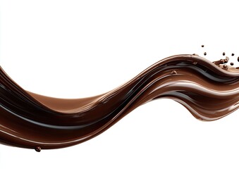 Chocolate liquid swirls and splashes against white background